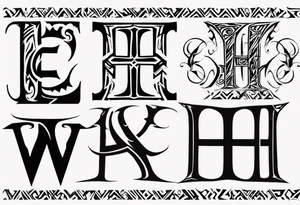 combine the letters E and H with tribal pattern tattoo idea