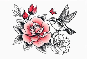 Japanese cherry blossom with birds, butterflies and rose tattoo idea