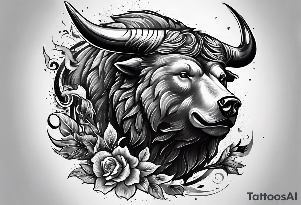 I want a sleeve tattoo design combining a bear fighting a bull tattoo idea