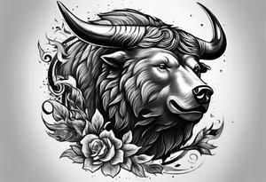 I want a sleeve tattoo design combining a bear fighting a bull tattoo idea