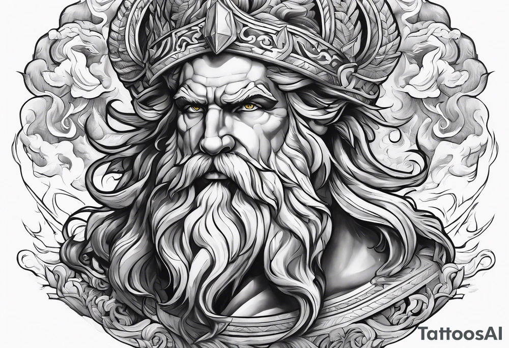 The god Zeus is a thunderer with lightning in the clouds tattoo idea