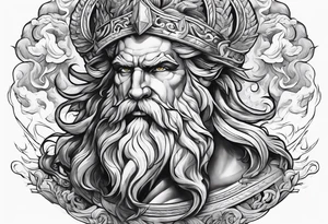The god Zeus is a thunderer with lightning in the clouds tattoo idea