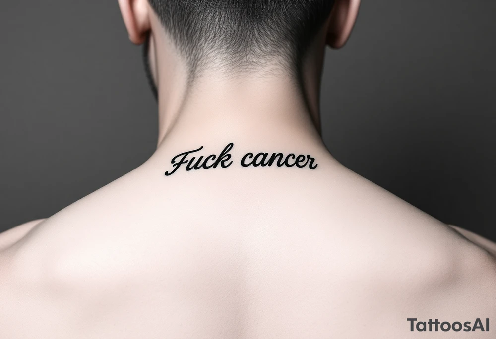 Fuck cancer In cursive on middle finger tattoo idea