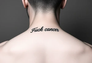 Fuck cancer In cursive on middle finger tattoo idea