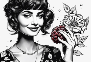 amelie with raspberries on her fingers smiling mysteriously tattoo idea