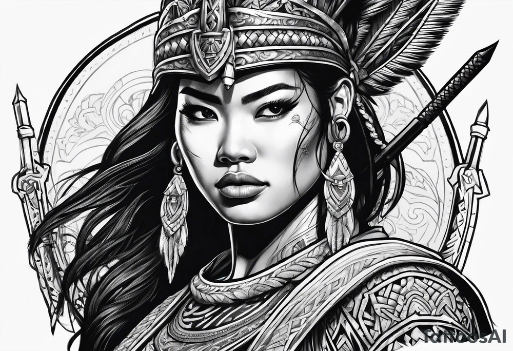 Strong Filipino female warrior pretty face Balisong alibaba fighting tattoo idea