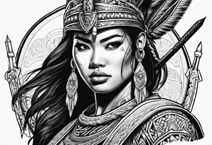 Strong Filipino female warrior pretty face Balisong alibaba fighting tattoo idea