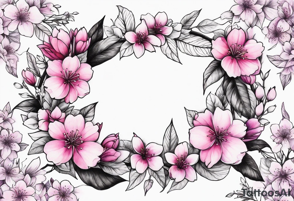 Flower wreath cherry blossoms pinks and purples tattoo idea Flower wreath cherry blossoms pinks and purples tattoo idea