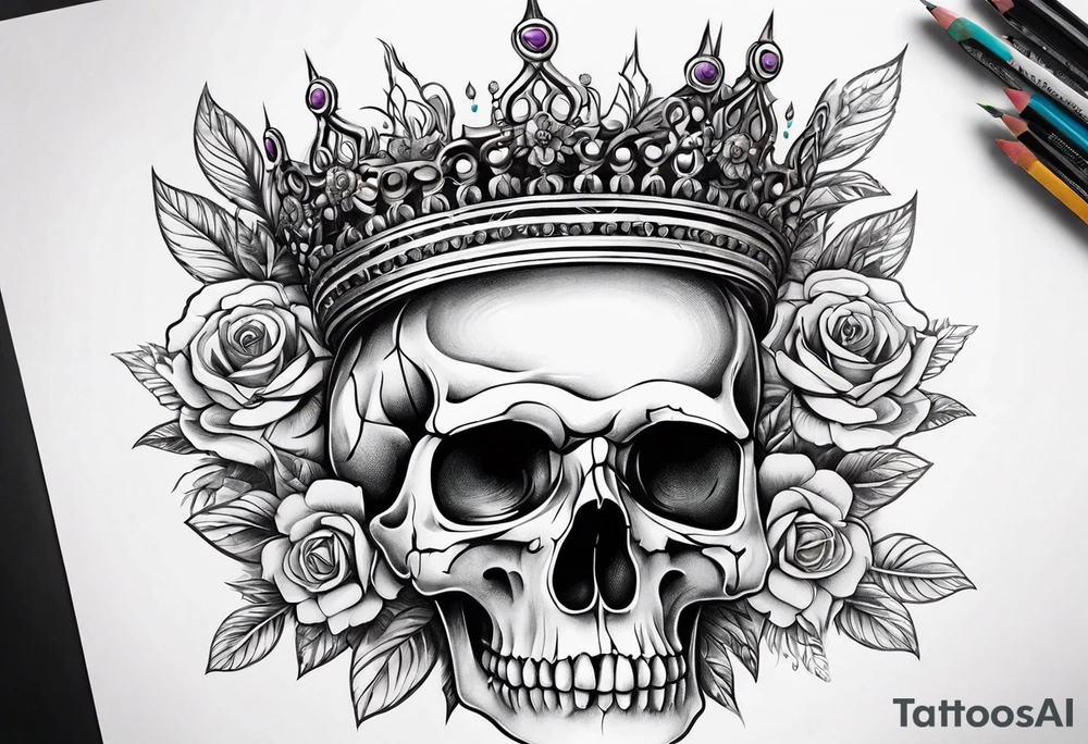 skull crown flowers growing tattoo idea
