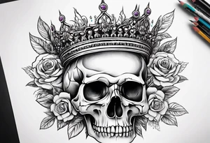 skull crown flowers growing tattoo idea