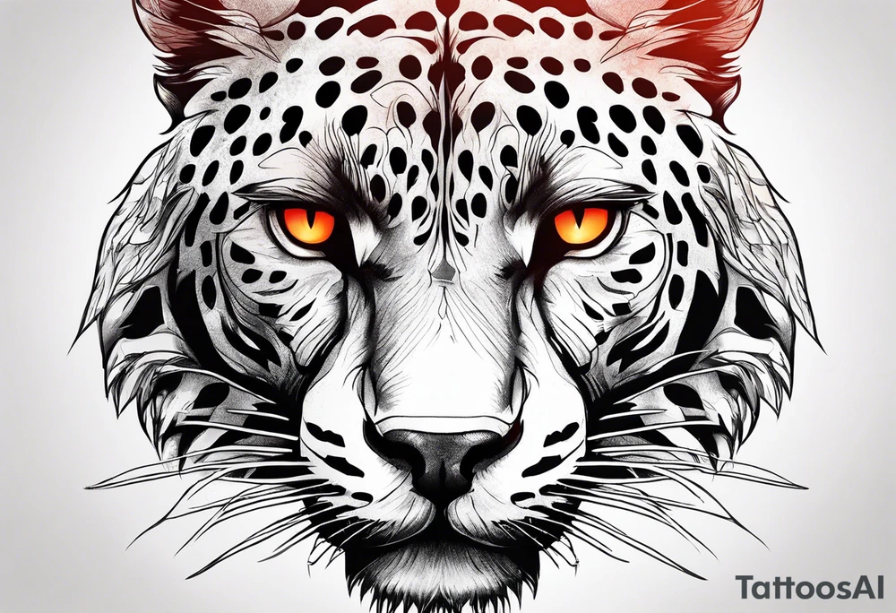 Facial of panther with red-orange eyes tattoo idea
