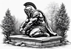 Spartan kneeling on a grave tattoo idea