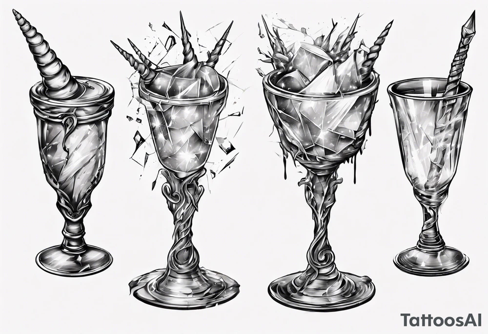 Shattered glass goblet unicorn horn tattoo idea