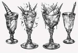 Shattered glass goblet unicorn horn tattoo idea