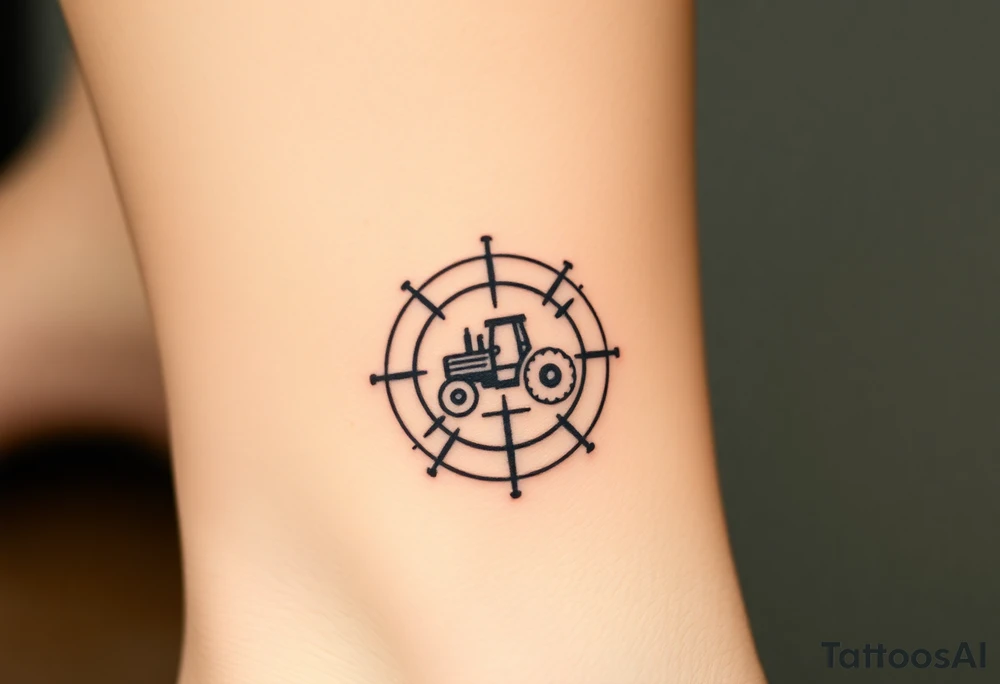 A tiny tractor inside a compass, symbolizing guidance and staying true to one’s roots tattoo idea