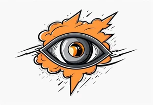 simple eyeball in dark stormy clouds with orange lightning coming from the clouds tattoo idea