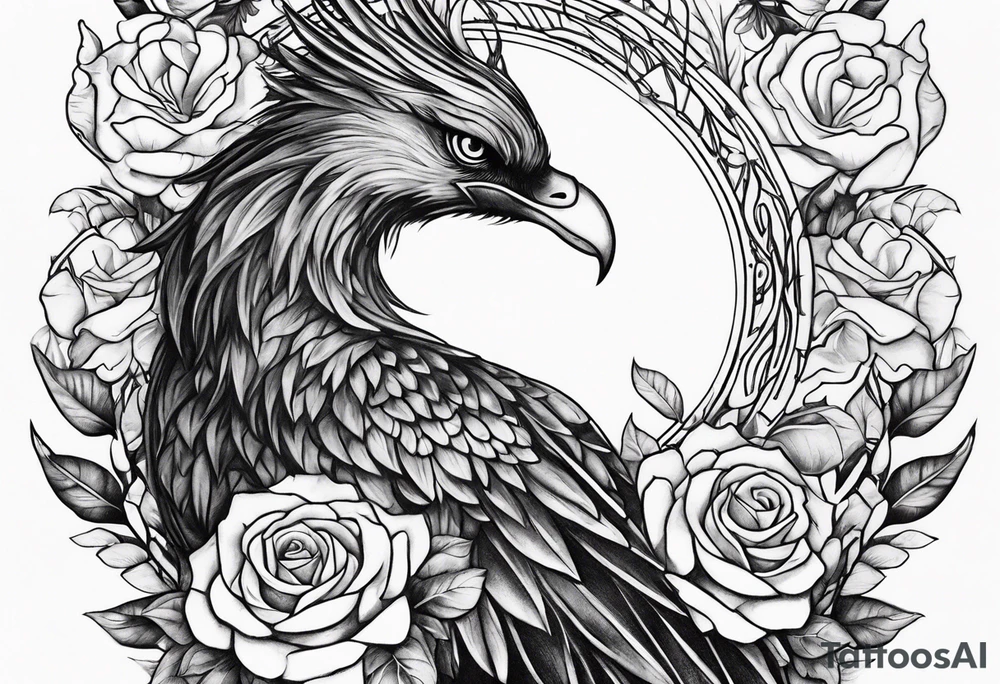 phoenix rising from roses and thorns tattoo idea