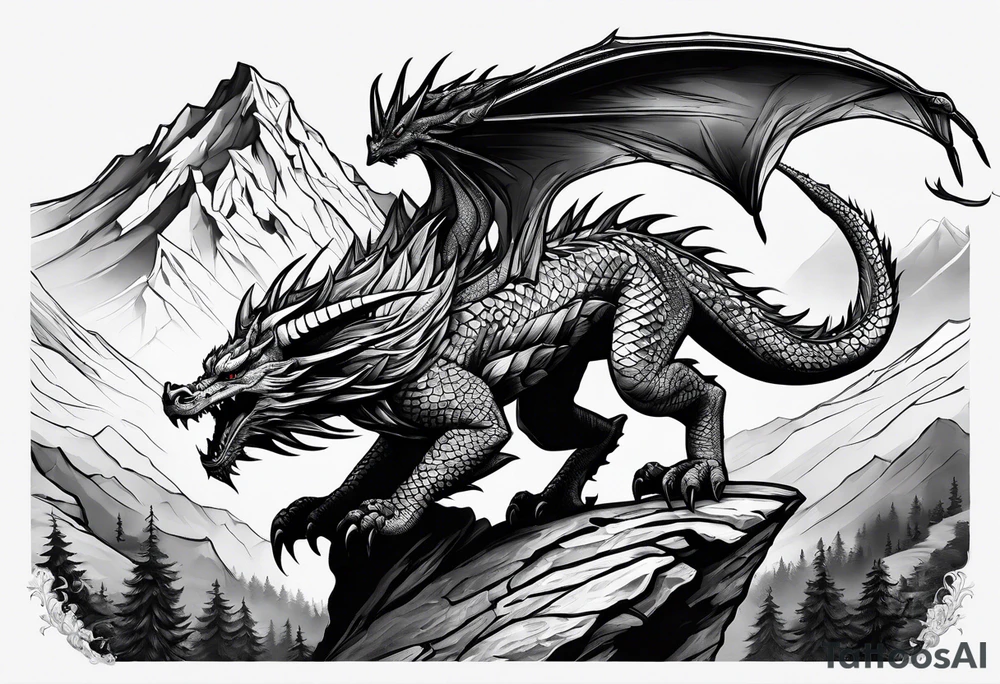 aztech dragon climbing mountain tattoo idea