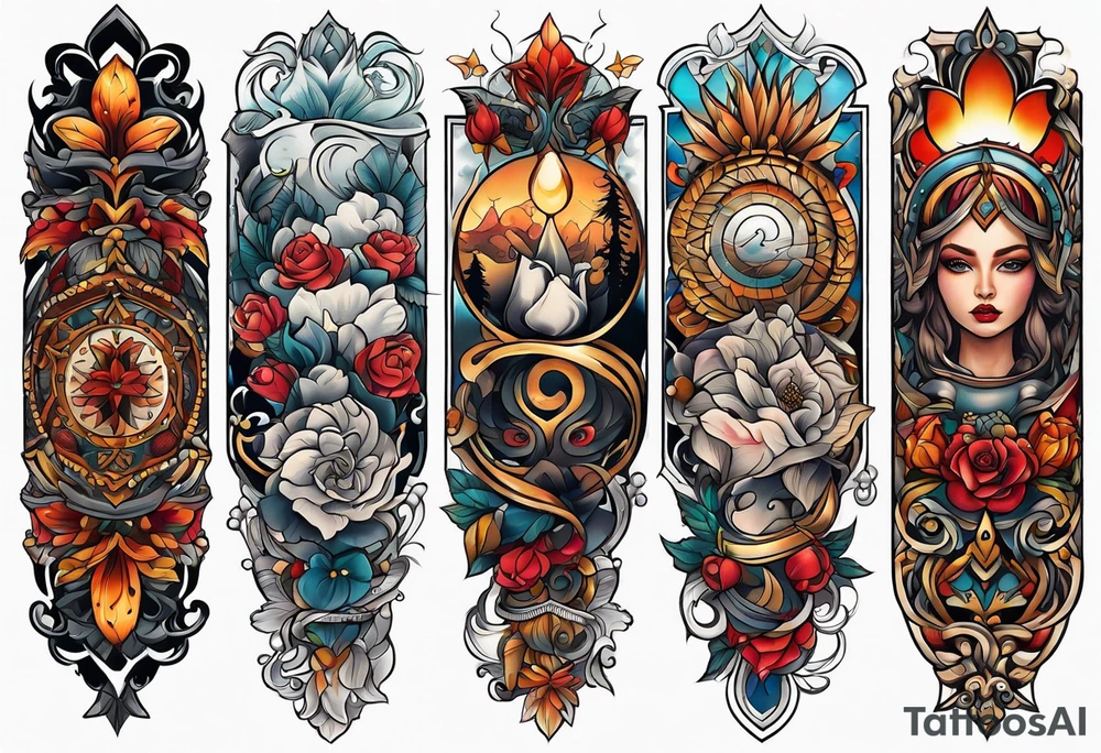 Traditional arm sleeve tattoo idea
