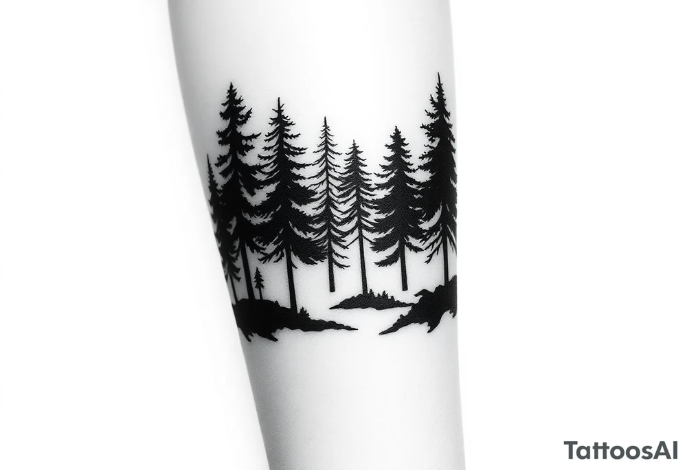Coniferouse forest silhouette around the forearm a tattoo tattoo idea