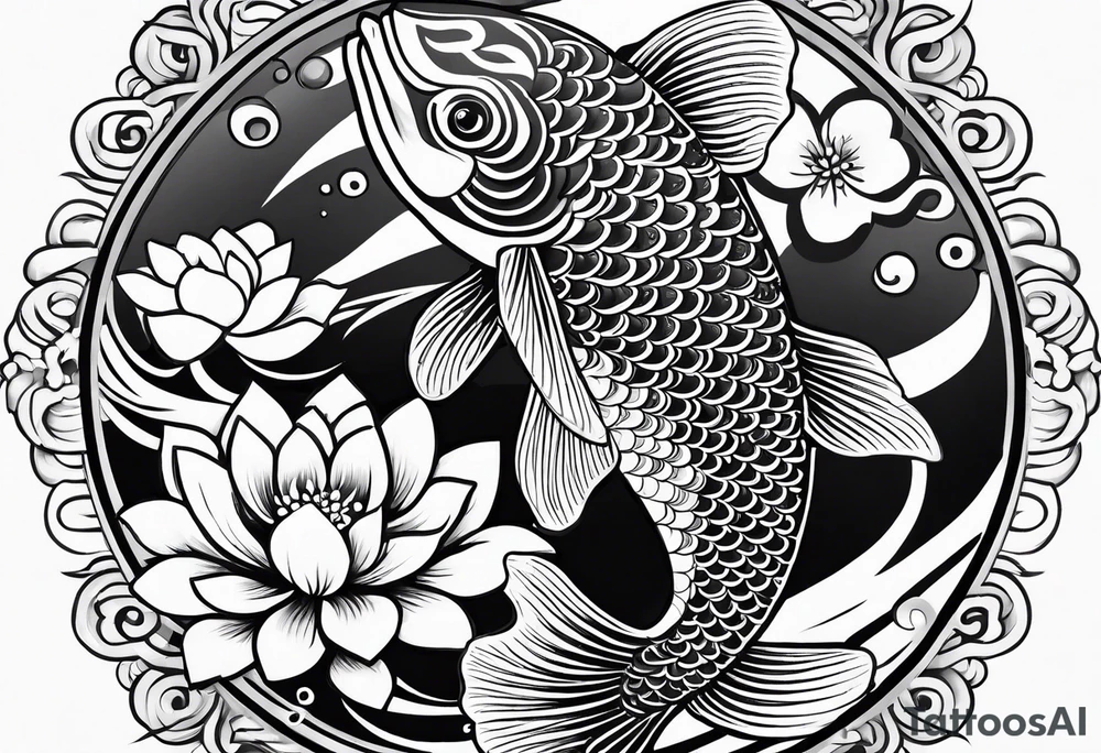 karpa koi whit flower and water tattoo idea