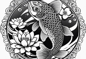 karpa koi whit flower and water tattoo idea