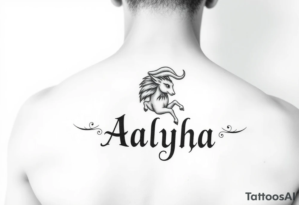 name is Aalyha, zodiac aquarius, white an black realistic thug tattoo idea