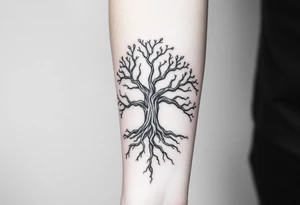 Family tree with roots covering entire forearm tattoo idea
