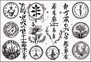 a forearm tattoo with little plants around the word sagittarius and underneath it the date 12.08.05 tattoo idea