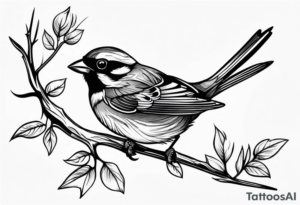 Sparrow taking off from breaking branch tattoo idea