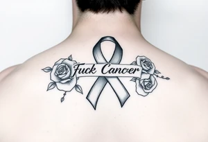 Cancer ribbon that says fuck cancer pretty with roses fits on fore arm tattoo idea