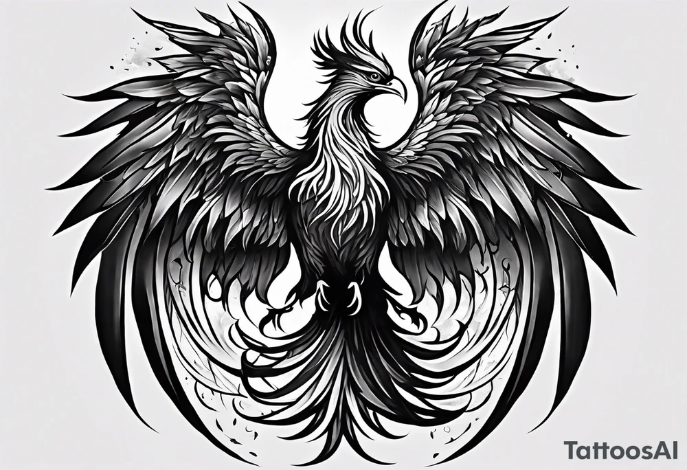 Powerful phoenix rising from the ashes of hell being its past of sin and addiction, being reborn. tattoo idea