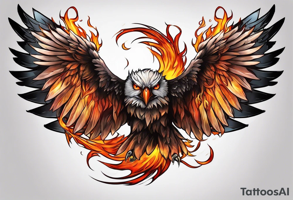 Many wings and eyes and burning flame tattoo idea