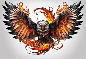 Many wings and eyes and burning flame tattoo idea
