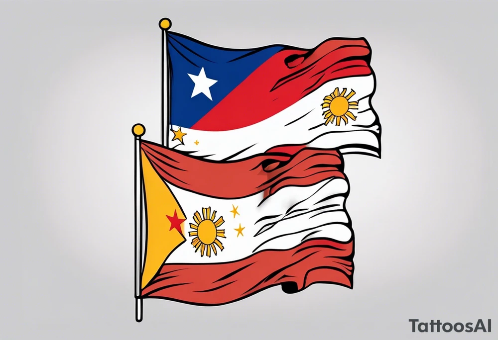 A single waving flag that is the Philippine flag to the left and the Spanish flag to the right tattoo idea
