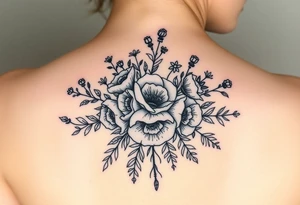 vintage bouquet of wild roses and meadow flowers with morning dew tattoo idea