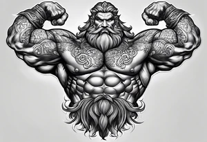 full body strong mythical giant turned to the side about to punch something stipple shading tattoo idea
