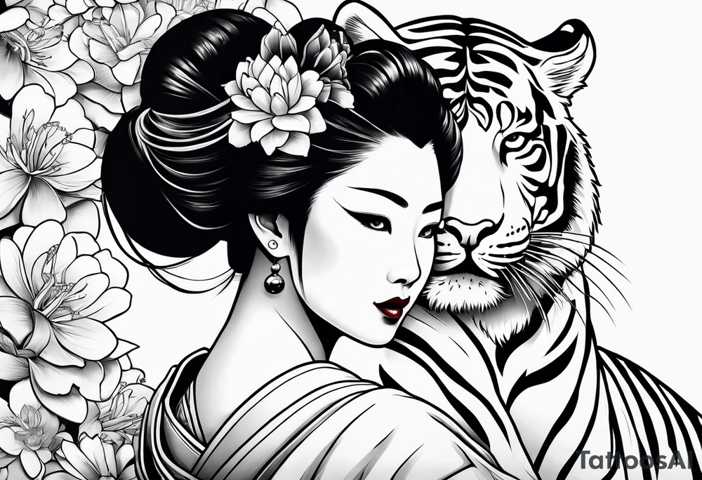 Geisha, close up with a tiger tattoo idea