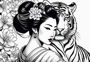 Geisha, close up with a tiger tattoo idea