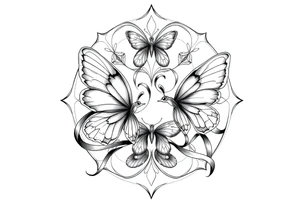 ethereal butterflies with flowing silk ribbons in geometric mandala tattoo idea