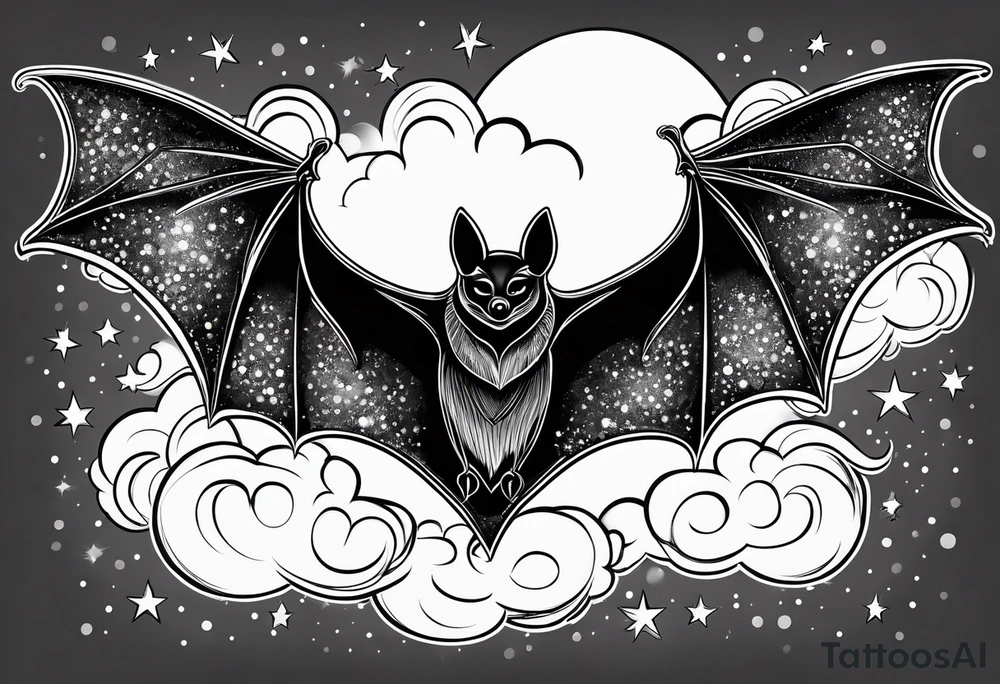 A bat coming out of clouds with sparkles tattoo idea A bat coming out of clouds with sparkles tattoo idea