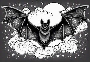 A bat coming out of clouds with sparkles tattoo idea