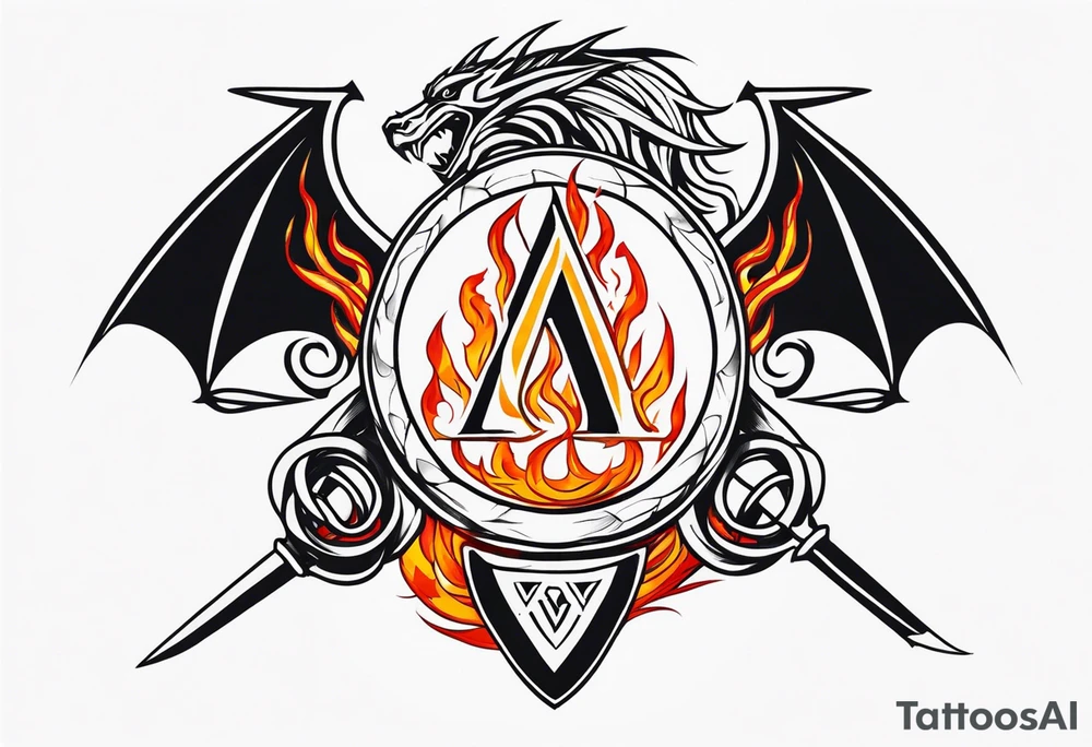 Valhalla sword shield dragon axe Valknut fire tattoo idea Valhalla sword shield dragon axe Valknut fire tattoo idea