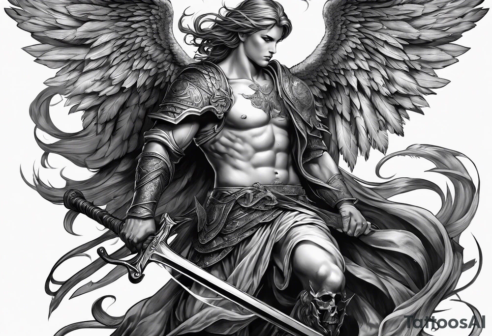 Angel warrior killing the devil tattoo idea