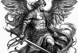 Angel warrior killing the devil tattoo idea