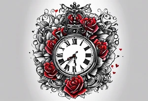 broken heart
clock in middle.
Clock hands on 8 and 5.
Never Say Never written on tattoo tattoo idea