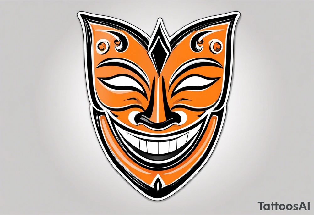 Laughing mask that is orange and black simplistic tattoo idea