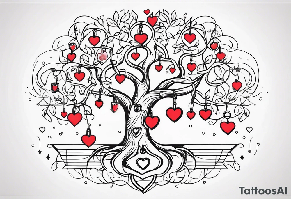 Family tree with lock and hearts tattoo idea