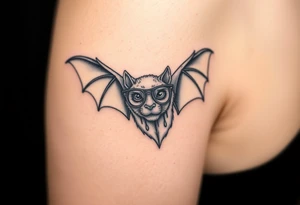 Vampire bat wearing wire framed glasses tattoo idea