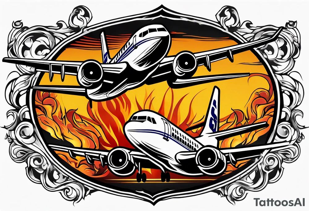 Ryanair airplanes in flame and crashing eachother tattoo idea